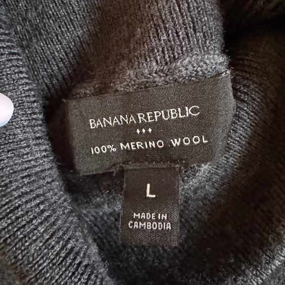 Banana Republic 100% Merino Wool Men's Charcoal Gray Turtleneck Sweater Large - Picture 5 of 9
